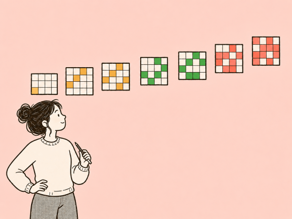 A row of puzzles ascending from a small early-week solve to a deeper weekend one.